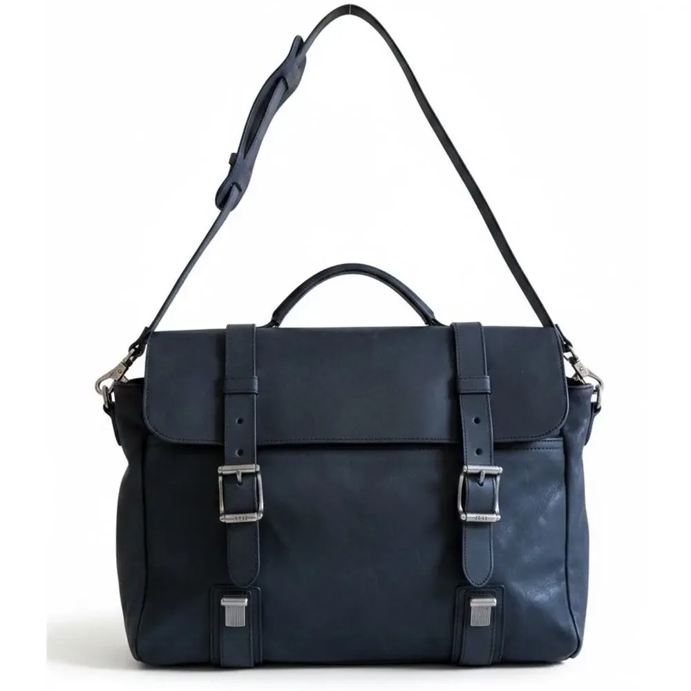 VTG Frye Logan Top Handle Black Distress Leather Briefcase Messenger Laptop Bag
